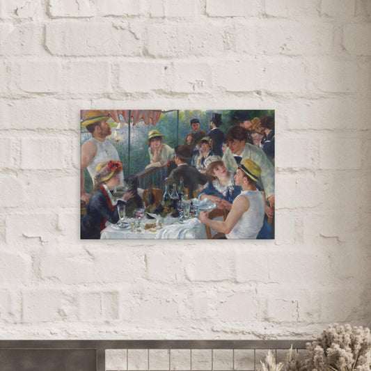 Canvas art reproduction of Renoir’s Luncheon of the Boating Party, depicting friends dining by the Seine with vibrant colors and soft Impressionist brushwork.