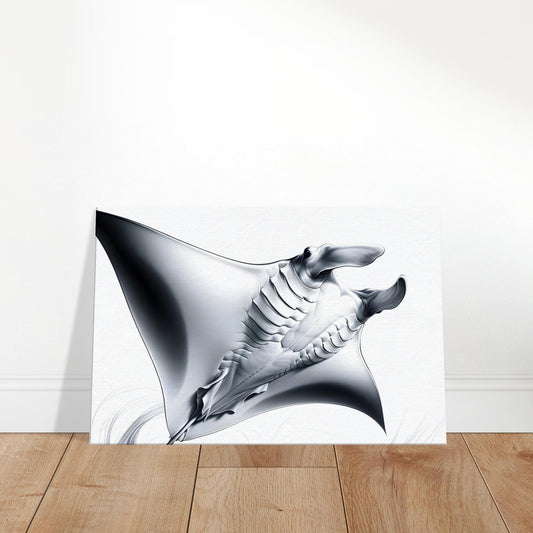 Pencil sketch of a manta ray with elegant wings gliding through softly shaded ocean water.