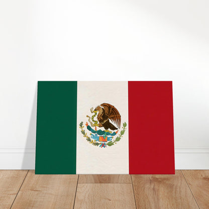 Luxury canvas print of the Mexico flag featuring green, white, and red vertical stripes with the golden eagle emblem in the centre.