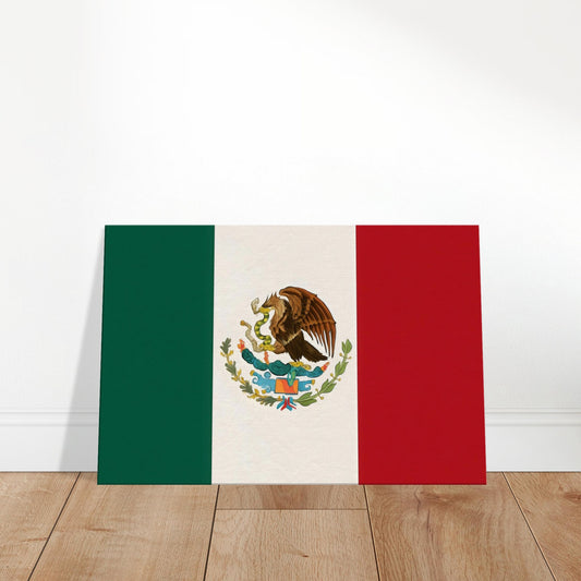Luxury canvas print of the Mexico flag featuring green, white, and red vertical stripes with the golden eagle emblem in the centre.