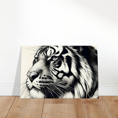 Pencil sketch of a mighty tiger with detailed stripes and intense gaze.