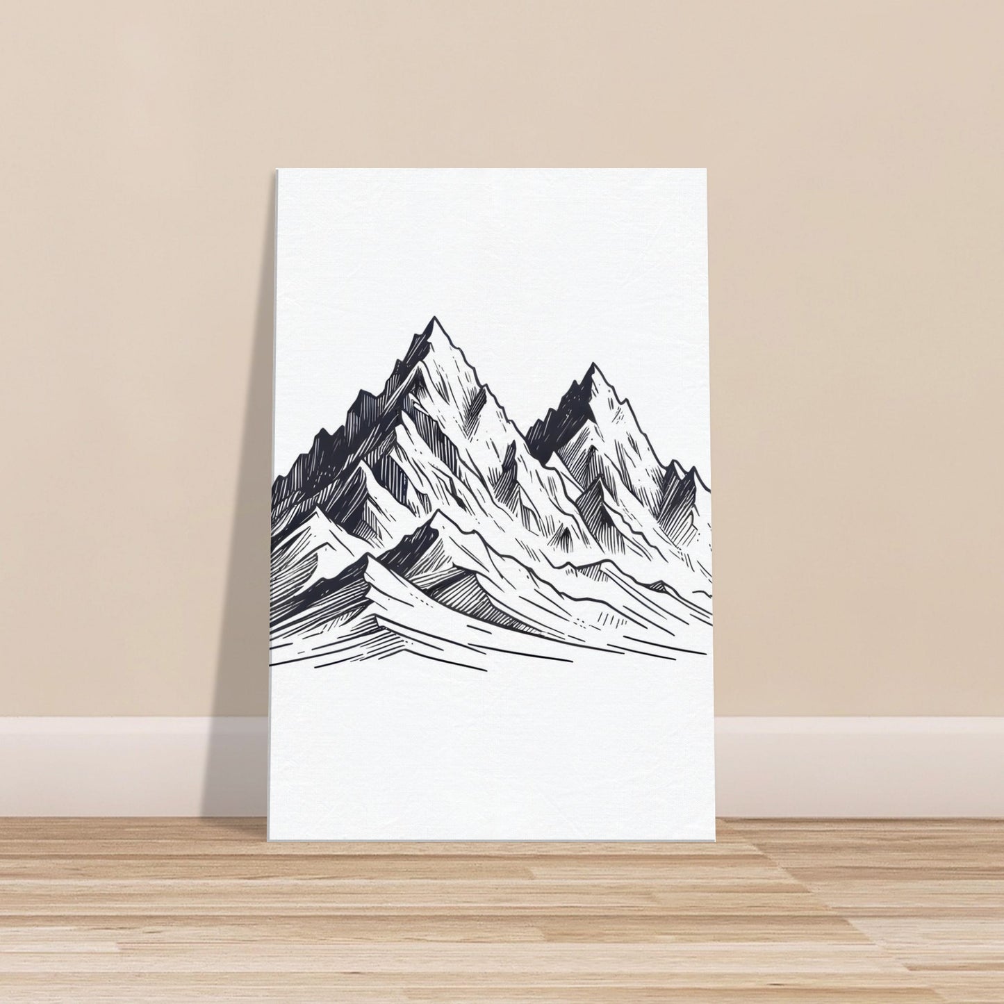 Minimalistic Mountain Sketch – Monochrome Canvas Wall Art of Rugged Mountain Range