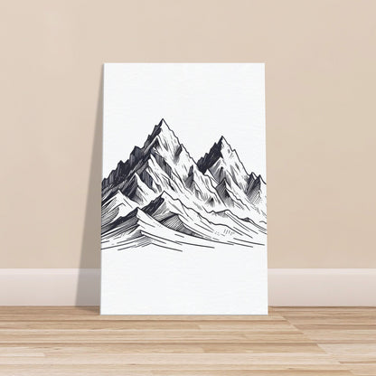 Minimalistic Mountain Sketch – Monochrome Canvas Wall Art of Rugged Mountain Range