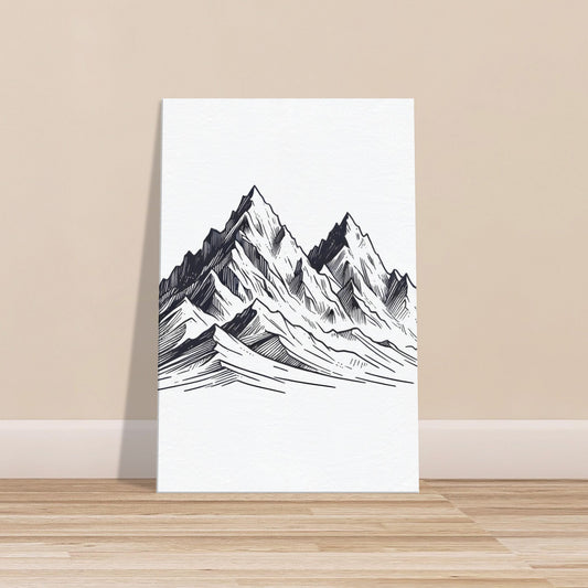 Minimalistic Mountain Sketch – Monochrome Canvas Wall Art of Rugged Mountain Range