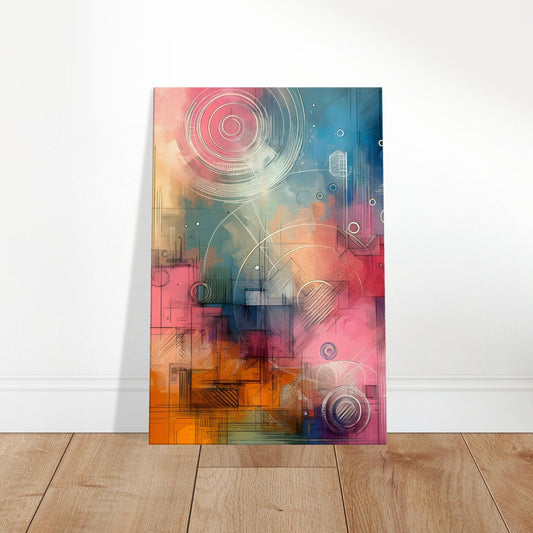 Minimalist artwork with bright colours and simple geometric shapes on a clean, neutral background.