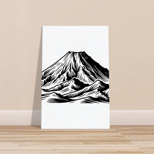 Minimalistic Volcanic Mountain Sketch – Black and White Line Art of a Volcanic Mountain