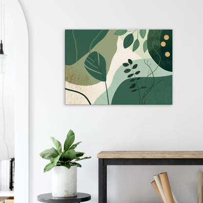 Canvas wall art displauing mint and eucalyptus botanical silhouettes rising toward a soft neutral horizon gradient.