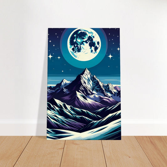 Moonlit Mountain Peak – Pop Art Canvas Wall Art of Full Moon and Mountain Range