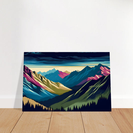 Mountain Skies – Pop Art Canvas Wall Art of Colourful Mountains and Expressive Sky