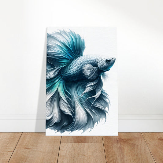 Pencil sketch of a mystical Betta fish with flowing fins against a softly rendered underwater background.