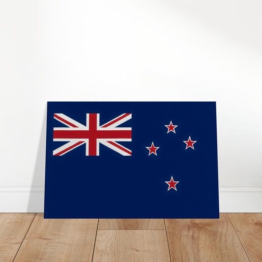 Luxury canvas print of the New Zealand flag featuring the Union Jack and four red stars with white outlines on a navy background, landscape format.