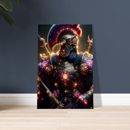 A Persian warrior in dark ornate armor with glowing red and purple accents stands beneath a starlit ancient Persian landscape.