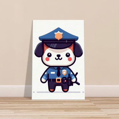 Canvas print of a cartoon police pup in uniform with a friendly smile and badge.