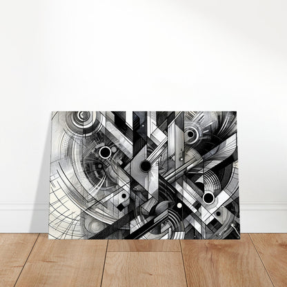 Black and white abstract geometric sketch with layered shapes and shading, creating depth and dynamic visual structure.