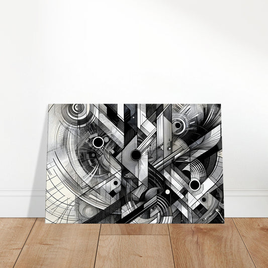 Black and white abstract geometric sketch with layered shapes and shading, creating depth and dynamic visual structure.