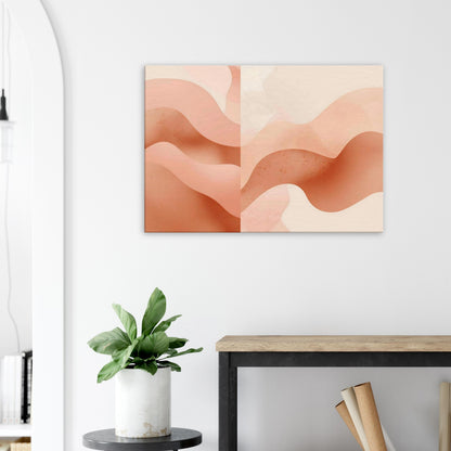 Warm abstract canvas artwork featuring flowing sienna and clay-toned curved formations.