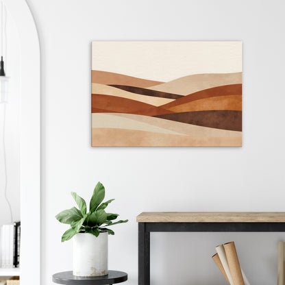 Landscape canvas with soft sienna, rust, and sand-toned horizontal flowing lines.