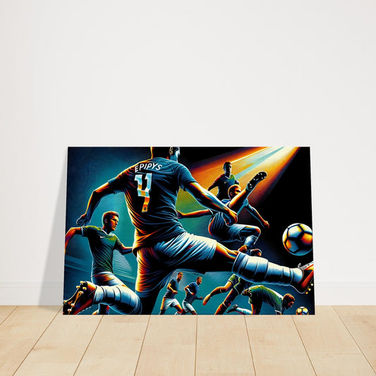 Canvas print of football players executing skillful maneuvers with vivid streaks and dynamic poses.