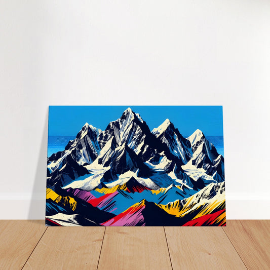 Snow Capped Mountain Peaks – Pop Art Canvas Wall Art of Colourful Snowy Mountains