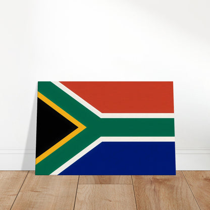Luxury canvas print of the South Africa flag featuring green Y-shape with red, blue, gold, black, and white elements, landscape orientation.