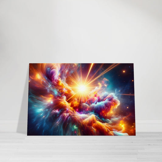 Colorful nebula or cosmic explosion with vivid gassy textures and glowing light effects – premium space canvas artwork.