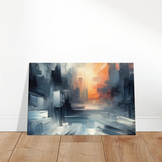 Abstract canvas with bold block brushstrokes and fluid lines blending hues in a single colour spectrum.