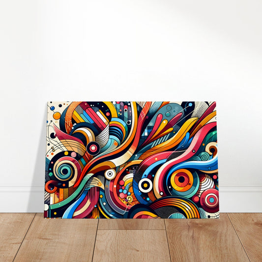 Abstract canvas featuring swirling, colourful circular shapes in motion, creating a rhythmic and harmonious visual flow.