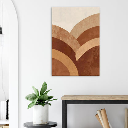 Portrait minimalist canvas featuring terracotta, clay, and sand-toned vertical layered shapes.