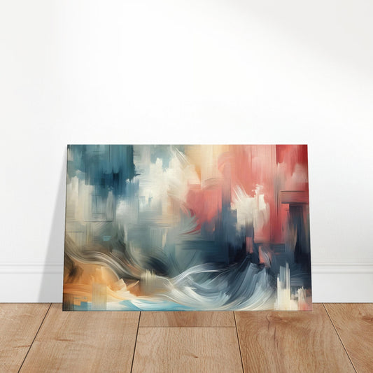 Abstract canvas with a mix of smooth and textured brushstrokes in vibrant colours creating visual and tactile contrast.
