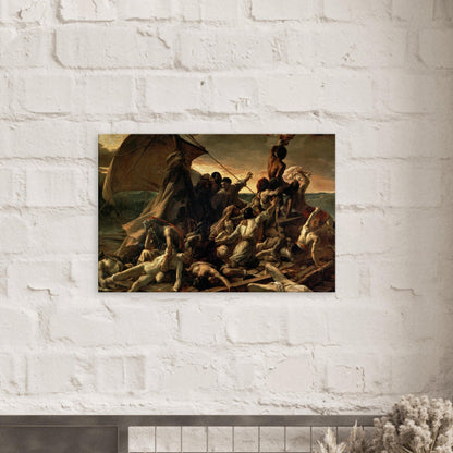 Canvas art reproduction of Théodore Géricault’s The Raft of the Medusa, depicting survivors on a raft amid turbulent seas with dramatic emotion and realism.