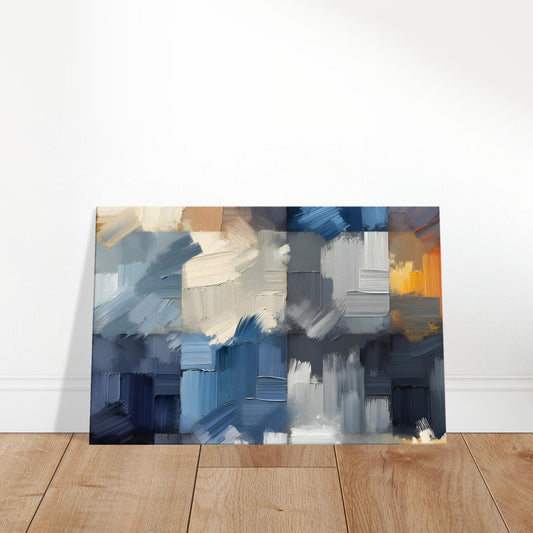 Abstract canvas featuring monochrome brushstrokes with rich texture and tonal contrast, creating light and depth.