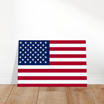 Luxury canvas print of the United States flag with white stars on a navy field and red and white stripes in landscape orientation.