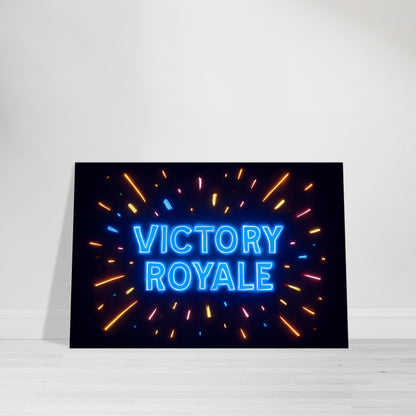 Neon gamer wall art with glowing confetti and holographic “Victory Royale” design.