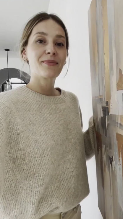 Vertical Golden Flow - Contemporary Metallic Canvas Wall Art Print