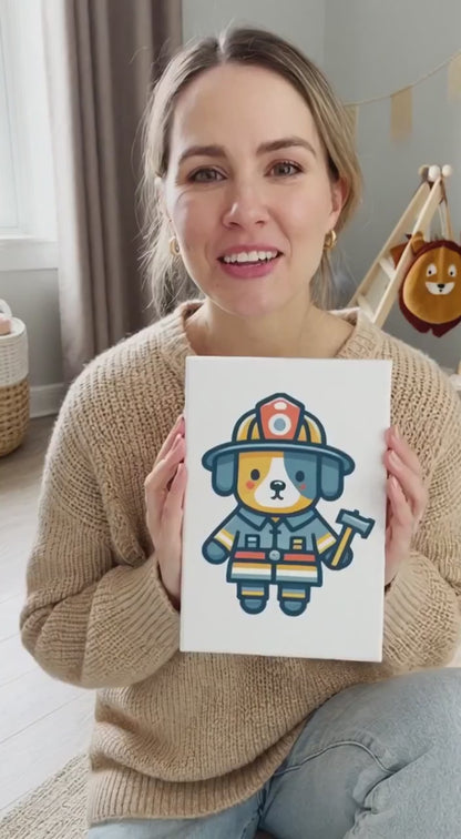 Brave Barker, Firefighters Friend - Children's Canvas Wall Art Print