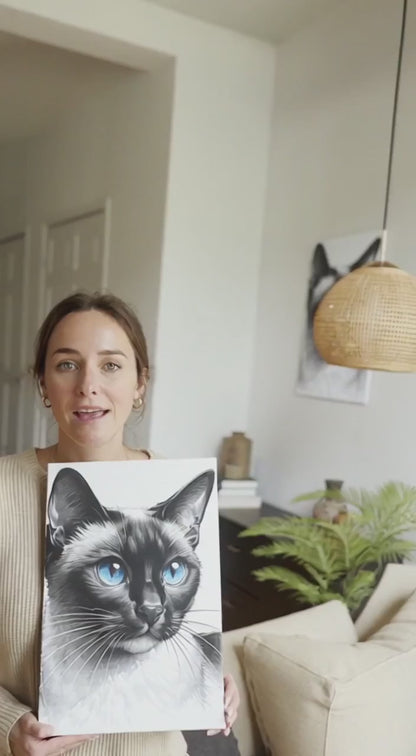 Blue-Eyed Siamese Sketch - Animal Canvas Wall Art Print