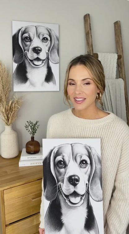 Spirited Beagle Sketch - Animal Canvas Wall Art Print